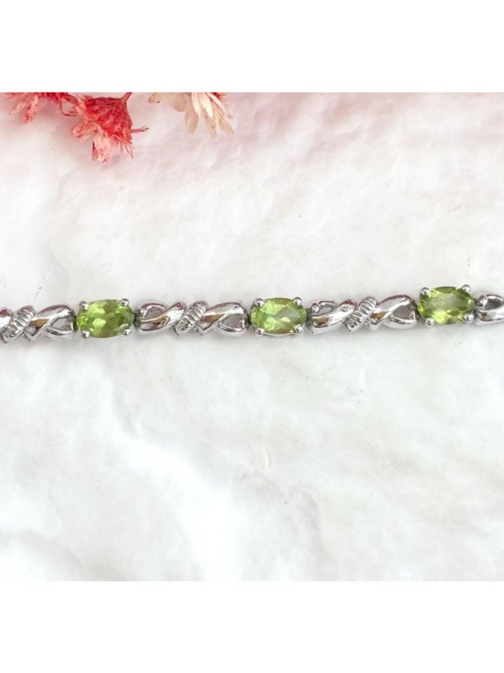 Peridot XOXO Chainlink Vintage Sterling Silver 925 Tennis Bracelet - 7.5"